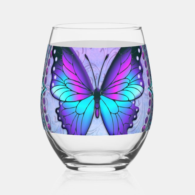 Schmetterling mit Hintergrund Weinglas Ohne Stiel (Vorderseite)