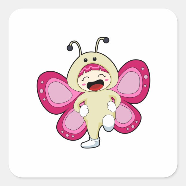 Schmetterling mit Kostüm Quadratischer Aufkleber (Vorderseite)