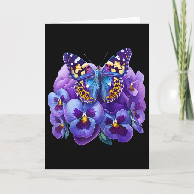 Schmetterling Mit Lila Blumen Stiefmütterchen Deme Karte (Vorderseite)