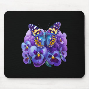 Schmetterling Mit Lila Blumen Stiefmütterchen Deme Mousepad