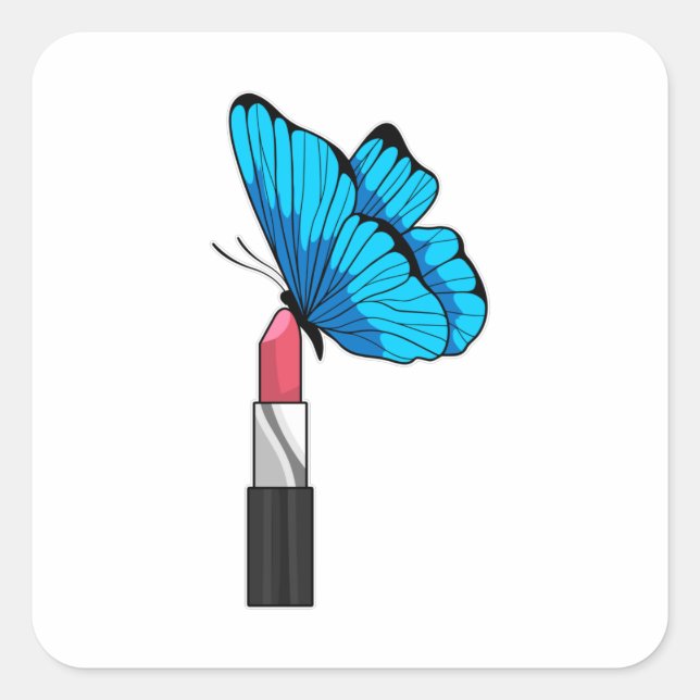 Schmetterling mit Lipstick Quadratischer Aufkleber (Vorderseite)