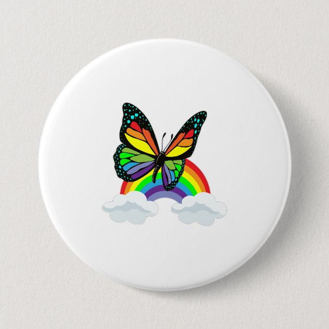 Schmetterling mit Regenbogen Button (Vorderseite)