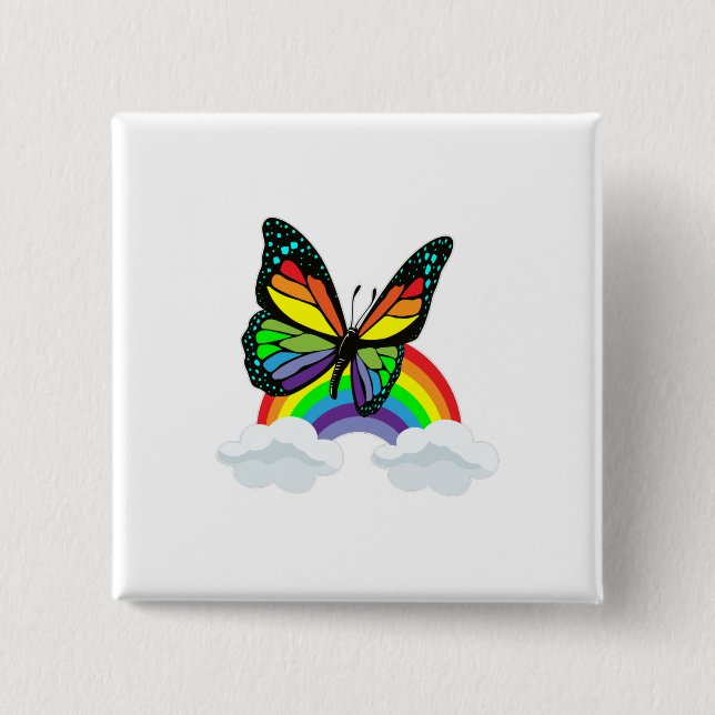 Schmetterling mit Regenbogen Button (Vorderseite)