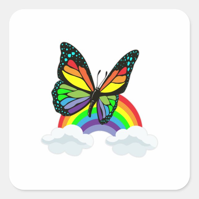 Schmetterling mit Regenbogen Quadratischer Aufkleber (Vorderseite)