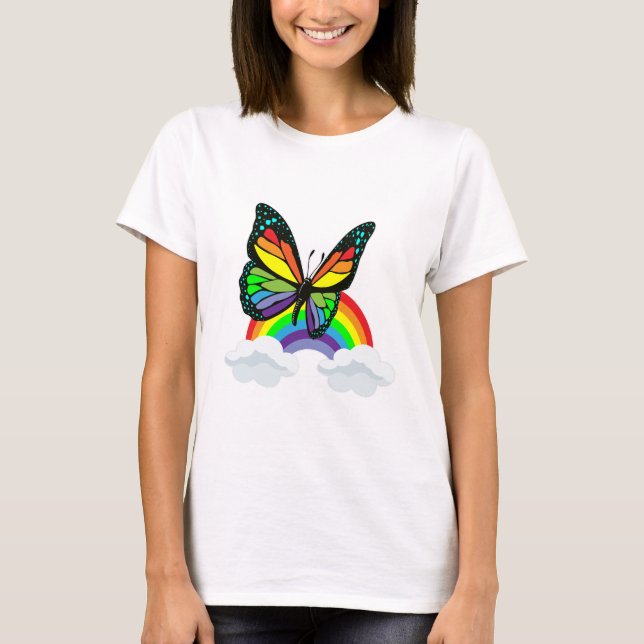 Schmetterling mit Regenbogen T-Shirt (Vorderseite)