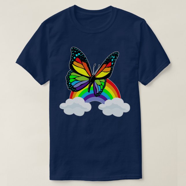 Schmetterling mit Regenbogen T-Shirt (Design vorne)