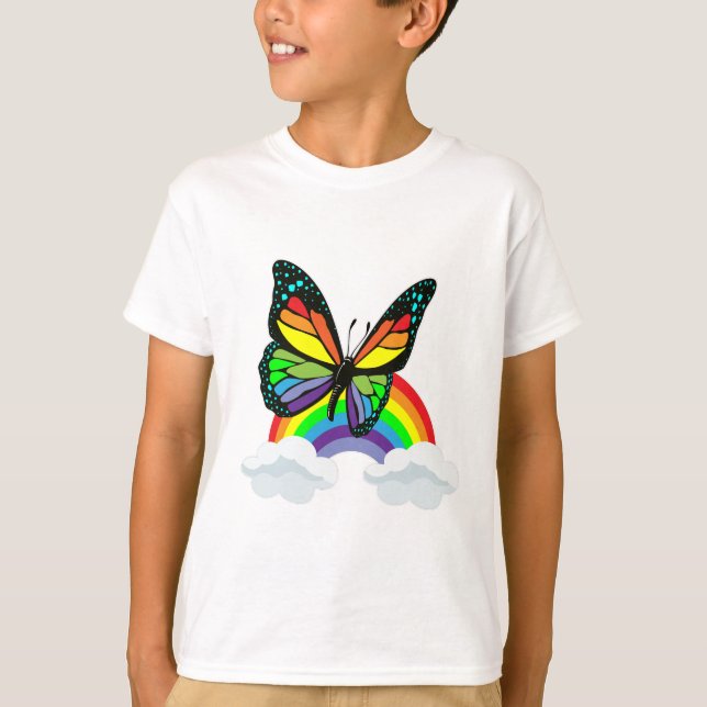 Schmetterling mit Regenbogen T-Shirt (Vorderseite)