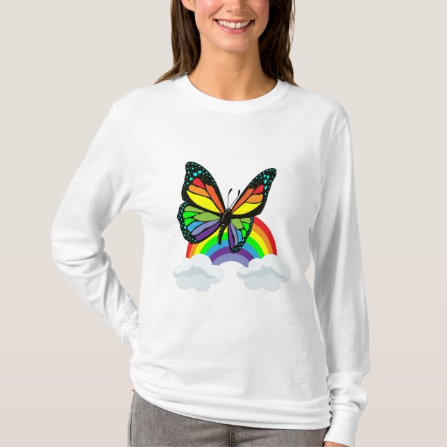 Schmetterling mit Regenbogen T-Shirt (Vorderseite)