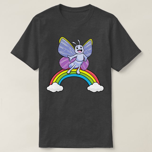 Schmetterling mit Regenbogen und Wolken T-Shirt (Design vorne)