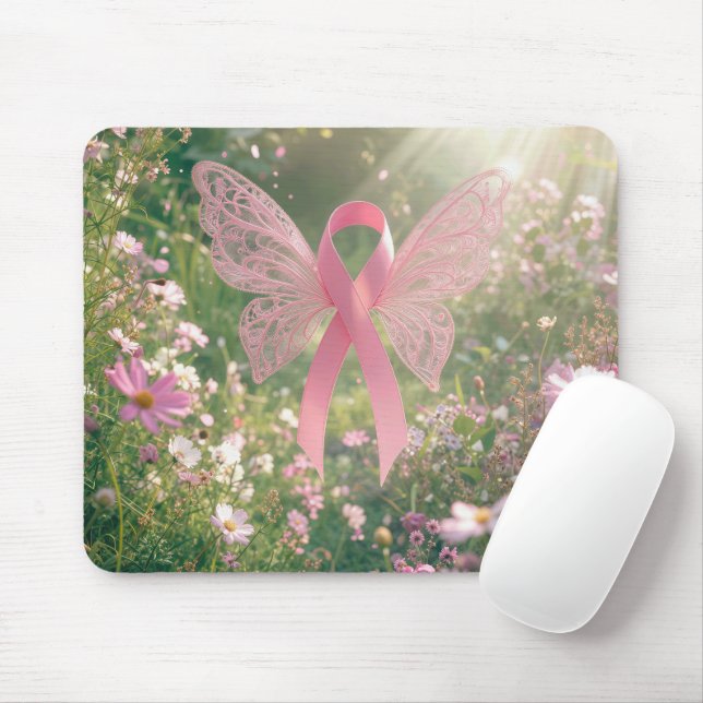 Schmetterling mit rosa Band in einem Garten Mousepad (Mit Mouse)
