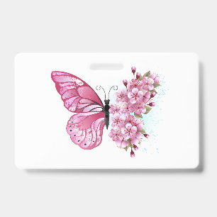 Schmetterling mit rosa Sakura-Blüten Ausweis