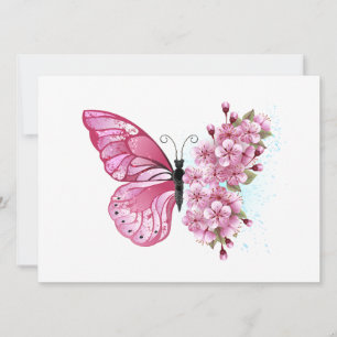 Schmetterling mit rosa Sakura-Blüten Einladung