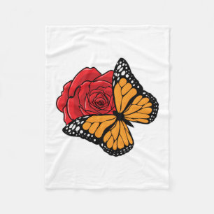 Schmetterling mit Rose Fleecedecke
