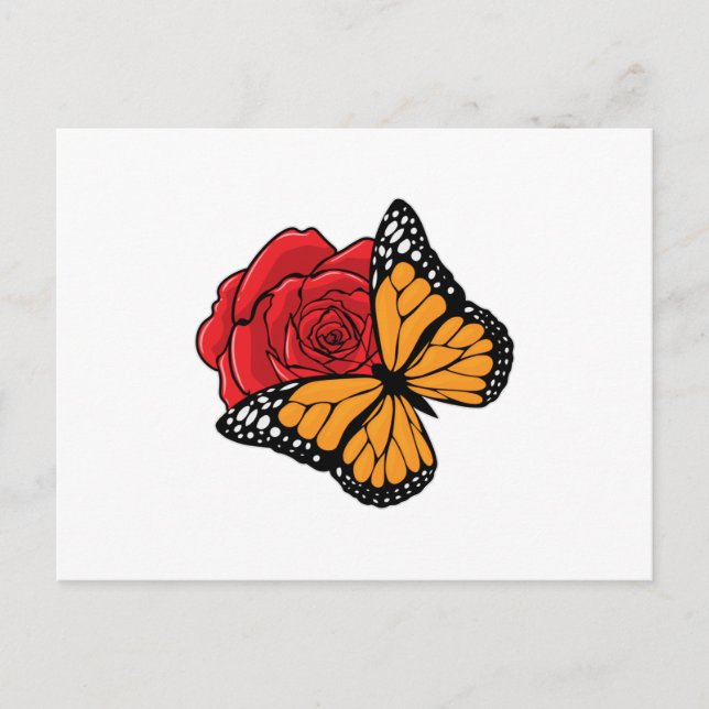 Schmetterling mit Rose Postkarte (Vorderseite)