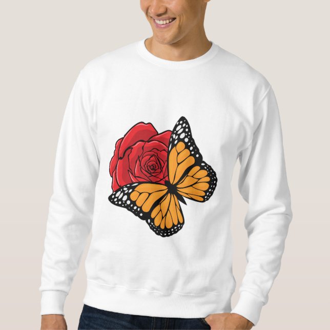 Schmetterling mit Rose Sweatshirt (Vorderseite)