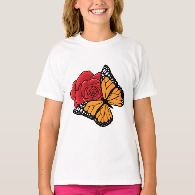 Schmetterling mit Rose T-Shirt (Vorderseite)