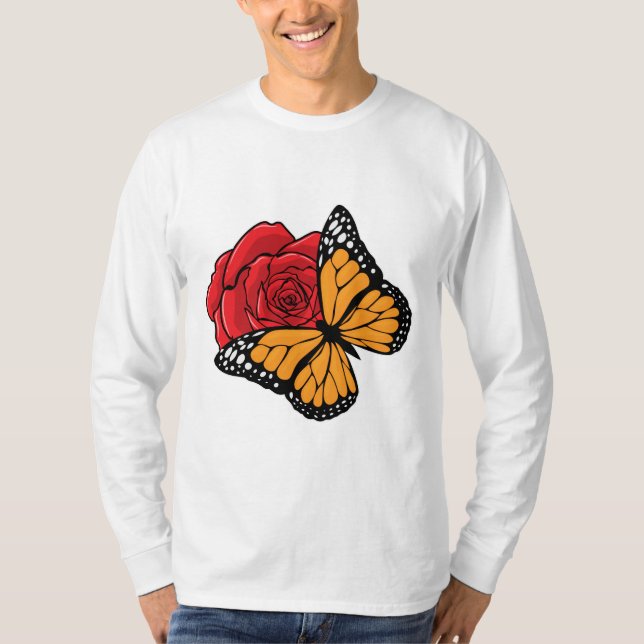 Schmetterling mit Rose T-Shirt (Vorderseite)