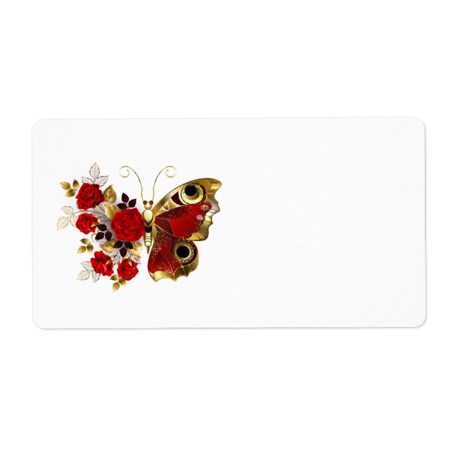 Schmetterling mit roter Blume und rote Rosen (Vorne)
