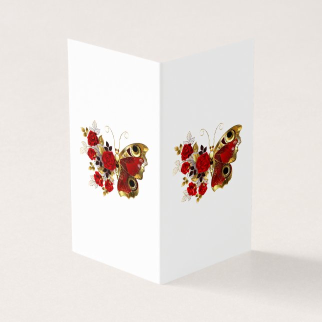 Schmetterling mit roter Blume und rote Rosen (Vorderseite)