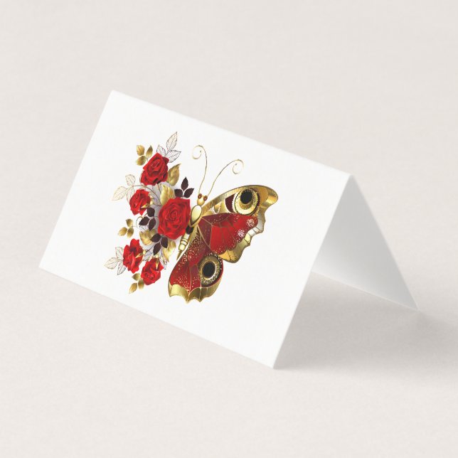 Schmetterling mit roter Blume und rote Rosen (Vorderseite)