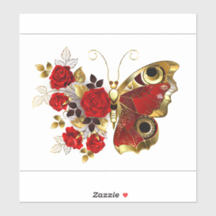 Schmetterling mit roter Blume und rote Rosen Aufkleber
