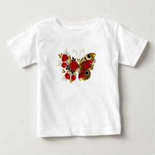 Schmetterling mit roter Blume und rote Rosen Baby T-shirt
