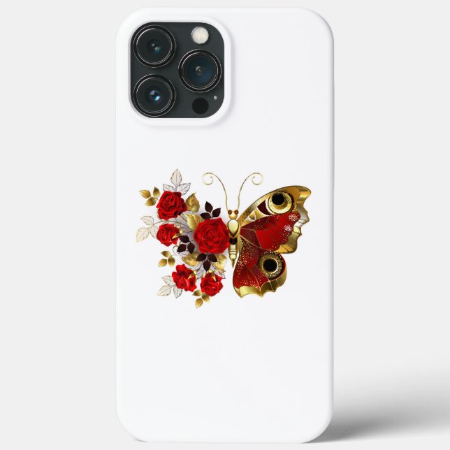 Schmetterling mit roter Blume und rote Rosen Case-Mate iPhone Hülle (Rückseite)