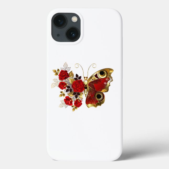 Schmetterling mit roter Blume und rote Rosen Case-Mate iPhone Hülle (Rückseite)