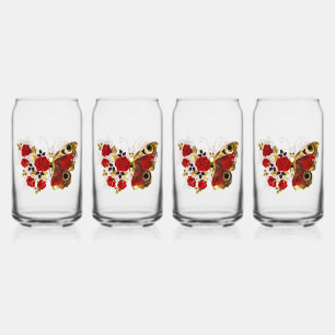 Schmetterling mit roter Blume und rote Rosen Dosenglas