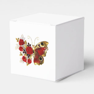 Schmetterling mit roter Blume und rote Rosen Geschenkschachtel