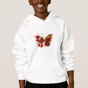 Schmetterling mit roter Blume und rote Rosen Hoodie
