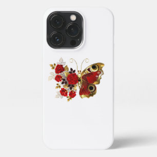 Schmetterling mit roter Blume und rote Rosen iPhone 13 Pro Hülle