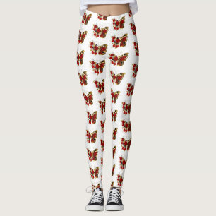 Schmetterling mit roter Blume und rote Rosen Leggings