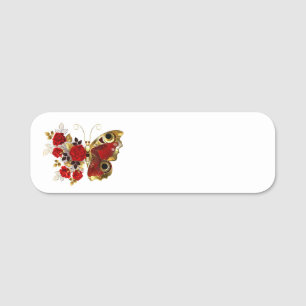 Schmetterling mit roter Blume und rote Rosen Namensschild