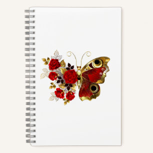 Schmetterling mit roter Blume und rote Rosen Notizbuch