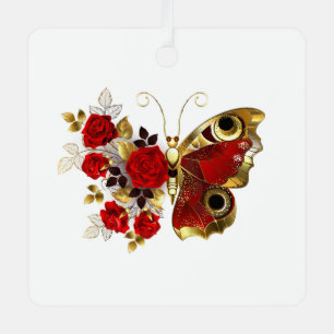 Schmetterling mit roter Blume und rote Rosen Ornament Aus Metall