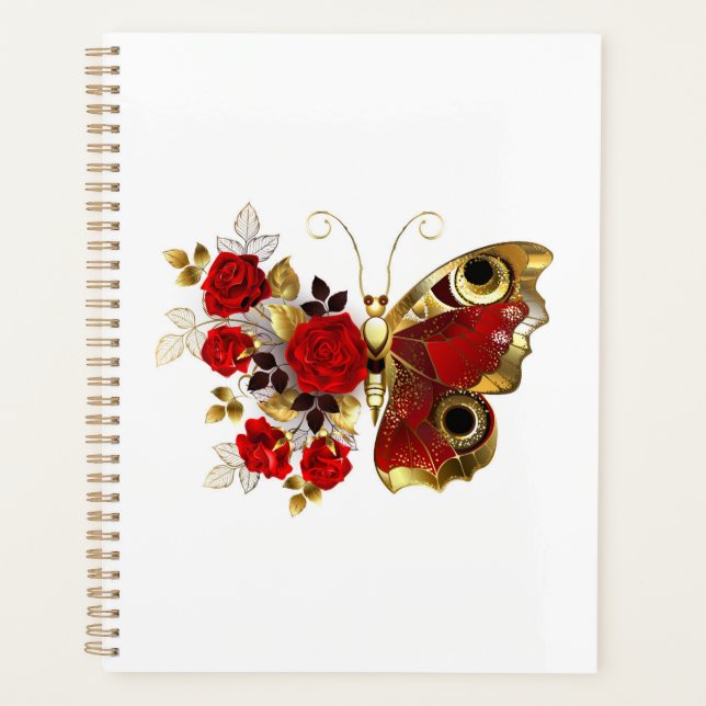 Schmetterling mit roter Blume und rote Rosen Planer (Vorderseite)