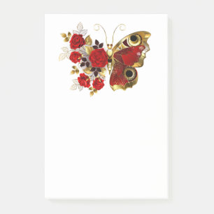 Schmetterling mit roter Blume und rote Rosen Post-it Klebezettel