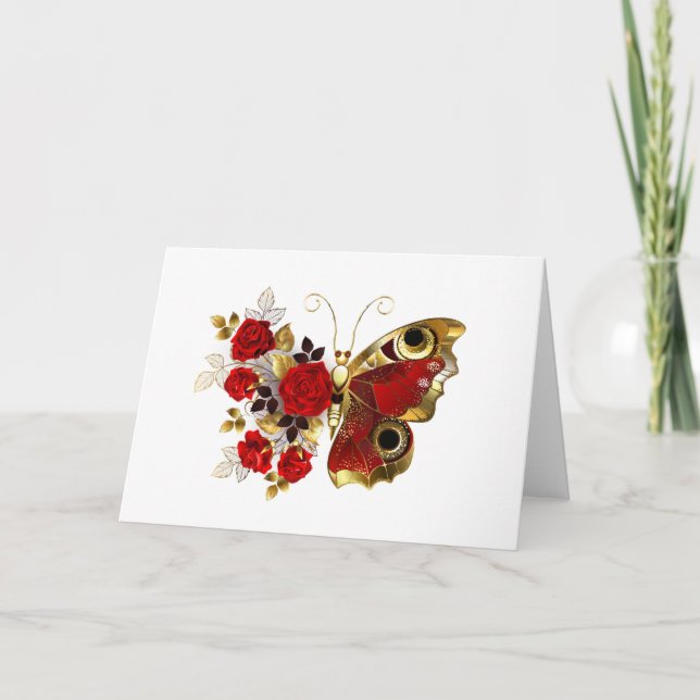 Schmetterling mit roter Blume und rote Rosen Programm (Vorderseite)
