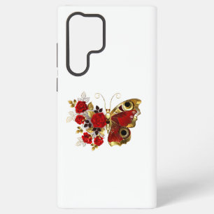Schmetterling mit roter Blume und rote Rosen Samsung Galaxy Hülle