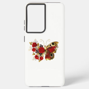 Schmetterling mit roter Blume und rote Rosen Samsung Galaxy Hülle