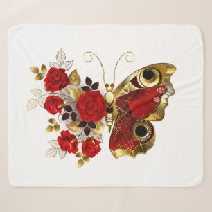 Schmetterling mit roter Blume und rote Rosen Sherpadecke