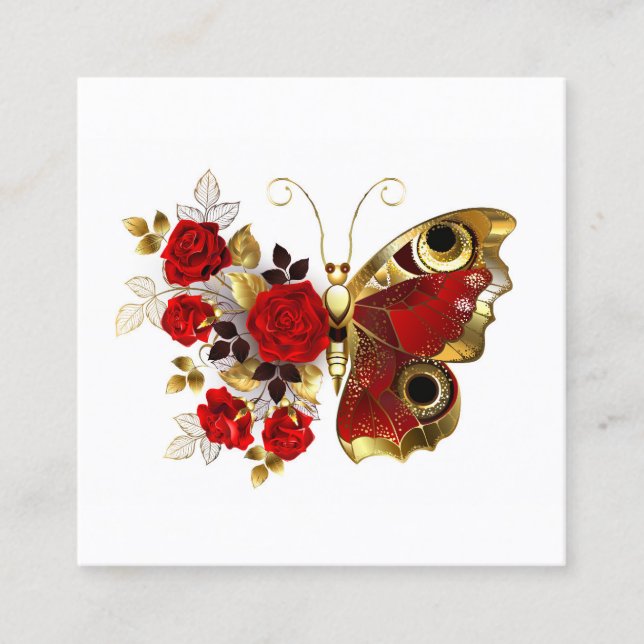 Schmetterling mit roter Blume und rote Rosen Treuekarte (Vorderseite)