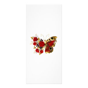 Schmetterling mit roter Blume und rote Rosen Werbekarte
