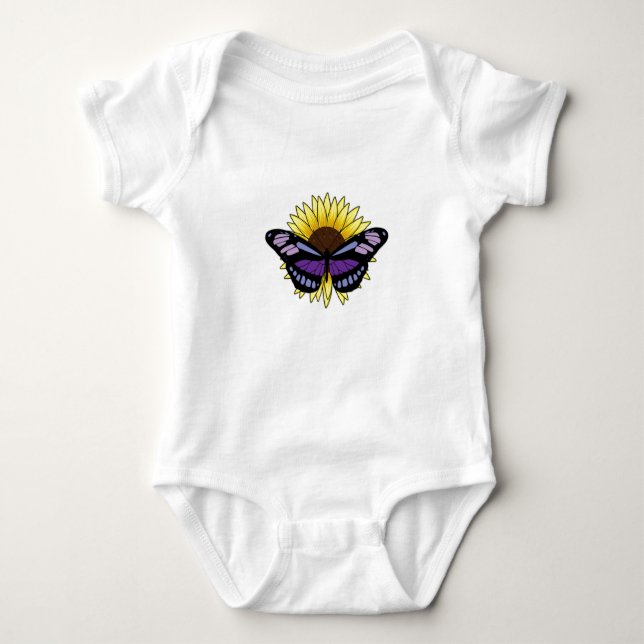 Schmetterling mit Sonnenblume Baby Strampler (Vorderseite)