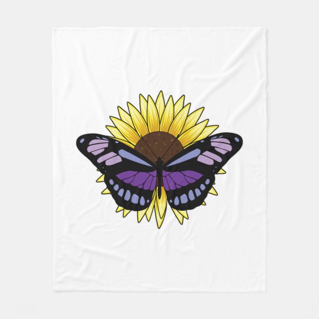 Schmetterling mit Sonnenblume Fleecedecke (Vorderseite)