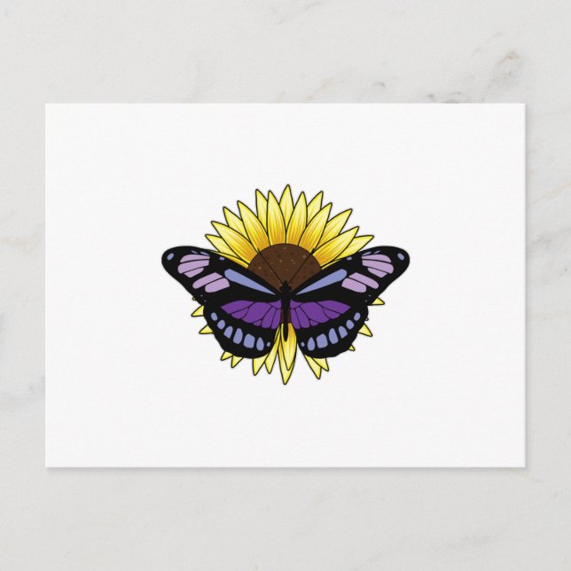 Schmetterling mit Sonnenblume Postkarte (Vorderseite)