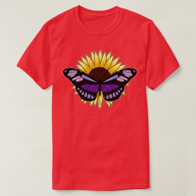 Schmetterling mit Sonnenblume T-Shirt (Design vorne)
