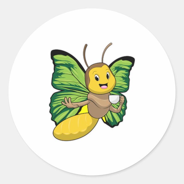Schmetterling mit Tasse Kaffee Runder Aufkleber (Vorderseite)