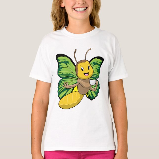 Schmetterling mit Tasse Kaffee T-Shirt (Vorderseite)